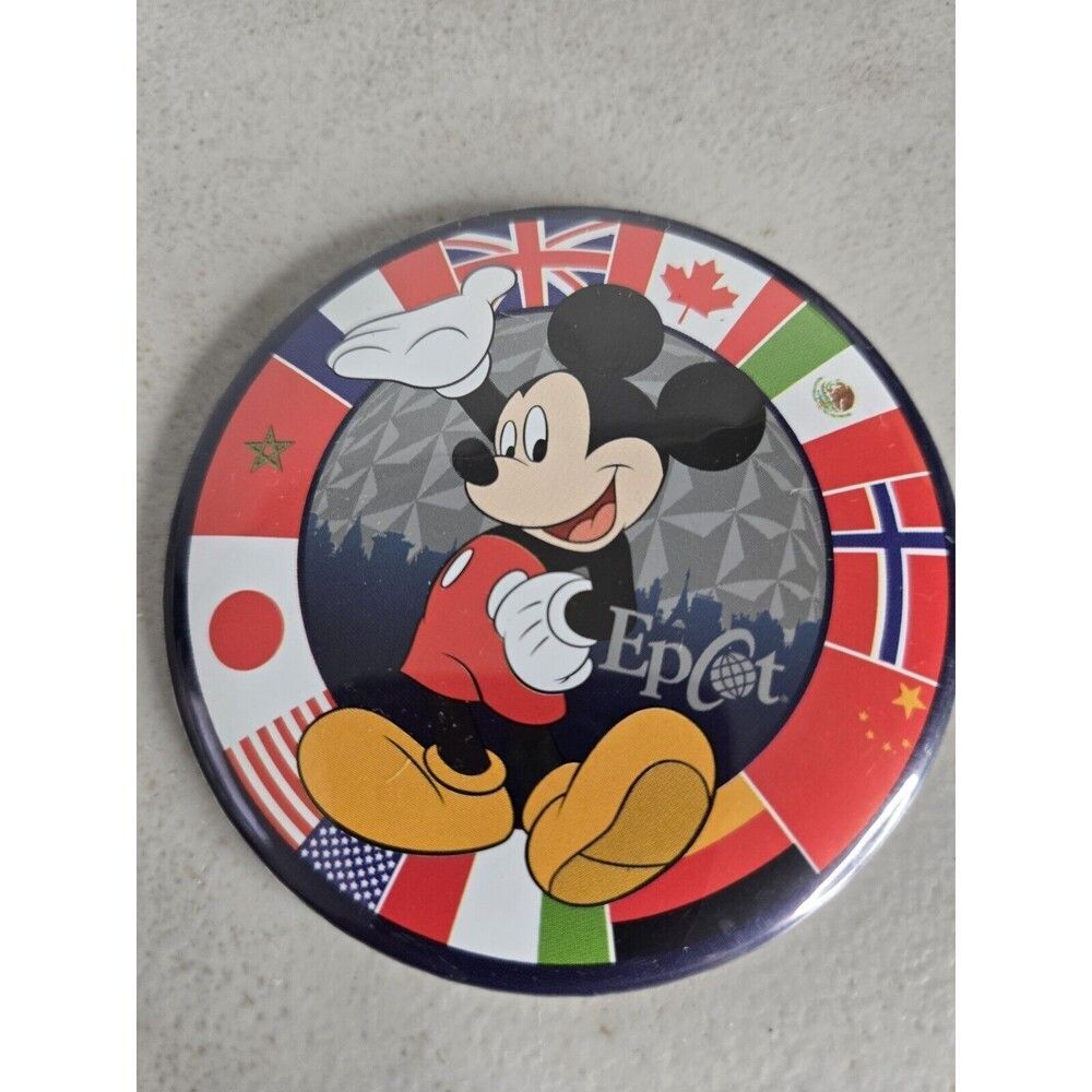 Mickey Mouse Epcot Button Pin World Flags Disney